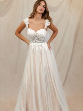 Azazie Katia White Lace A-Line Dress